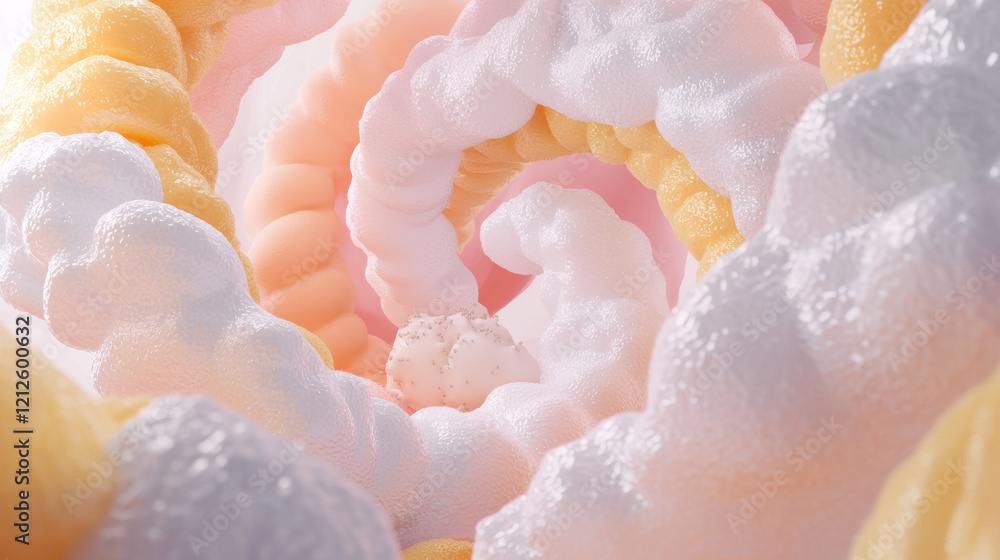 Poster Artistic representation of cholesterol levels in colorful, abstract form, showcasing swirling textures and soft shapes