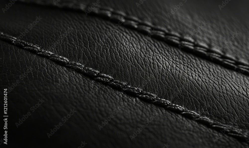 Poster close-up of black leather with subtle horizontal stitching creating a textured and dimensional effec