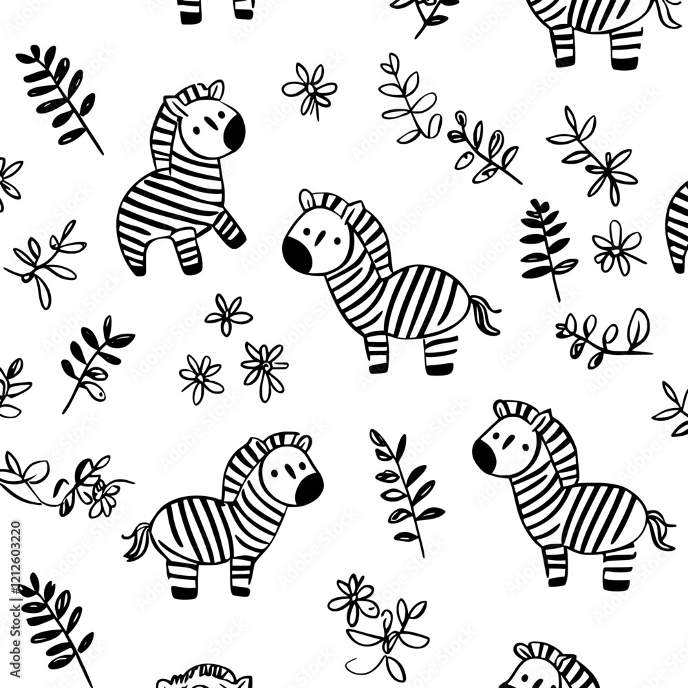 Poster create a seamless print of repeating zebra pattern on a black and white background