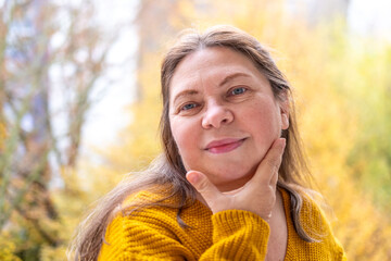 Confident middle-aged emotional woman, Embracing natural beauty and grace self-assured women, Inner...