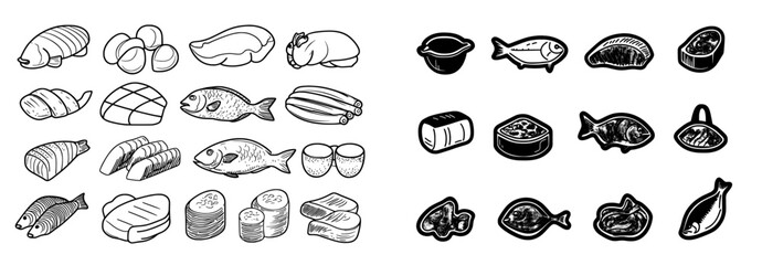 Meat icons set with an outline style. Contemporary meat illustrations.