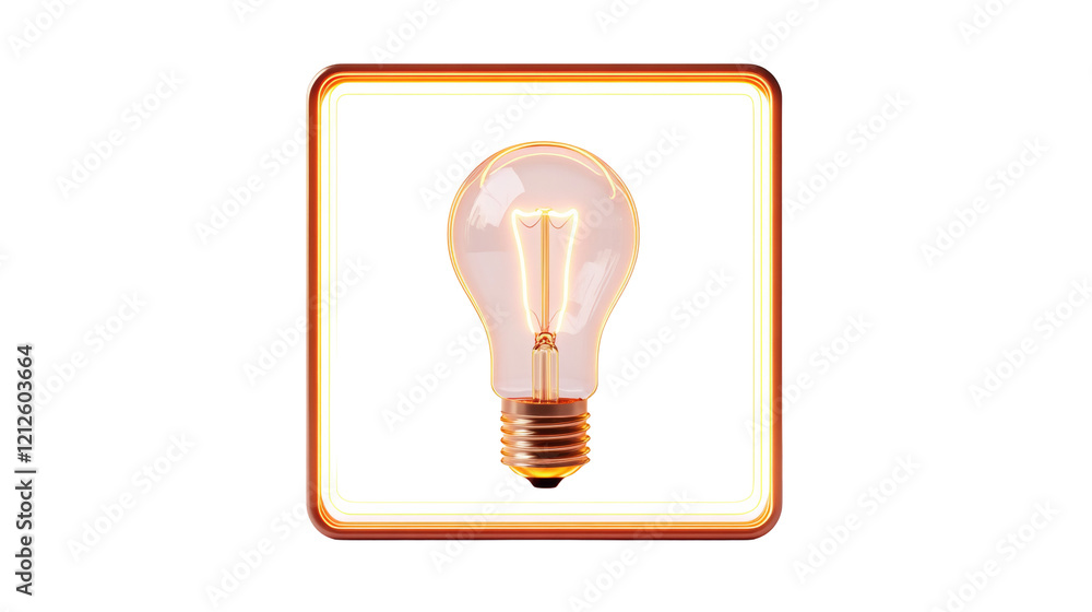 Poster A glowing lightbulb is centrally positioned within a copper colored square frame that is emitting light.