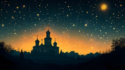 Majestic Silhouetted Cathedral Under Starry Night Sky