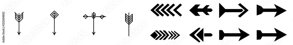 Poster a collection of black arrow icons designed for motion and interface use, perfect for modern graphic 