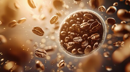 Coffee beans in motion abstract close-up dynamic lighting artistic environment captivating concept