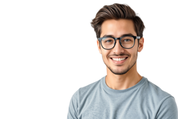 Handsome man smiling with glasses isolated on transparent background