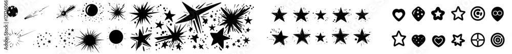 Poster a collection of star icons featuring various shapes. black stars are part of this set. enhance your 