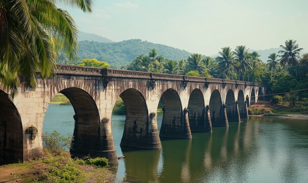 Close-up view of the majestic bridge over the river in Karwar, India