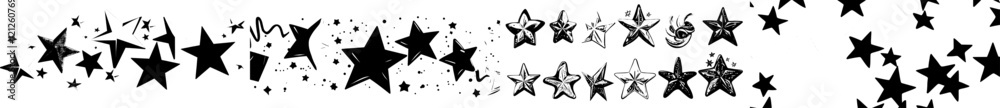 Poster a collection of sharp star shapes. bright, irregular sparks and colorful twinkles. an abstract pack 