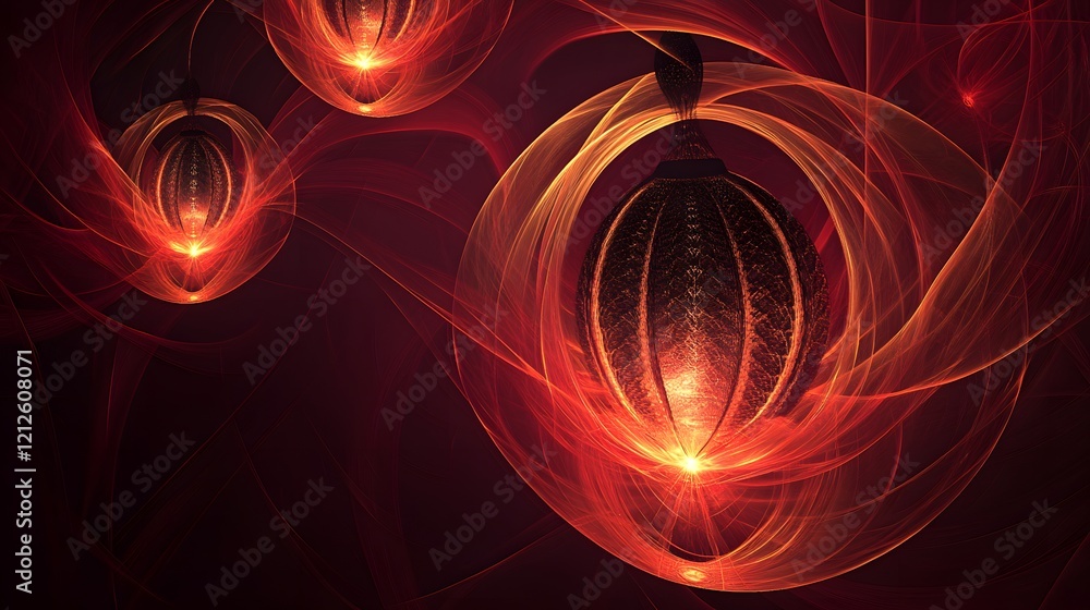 Aufkleber radiant abstract lanterns glowing in swirling waves of warm colors, creating a magical atmosphere fo