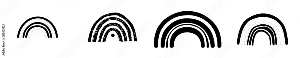 Poster hand-drawn abstract rainbow shapes for creating your own artwork. doodle a rainbow shape by hand.