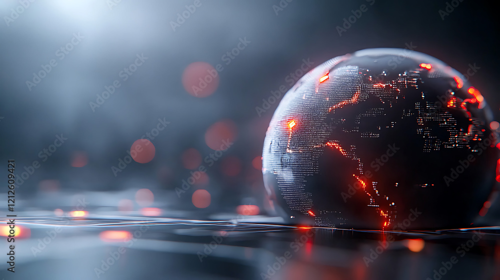 Poster futuristic global collaboration nodes digital environment 3d rendered globe abstract art night view 