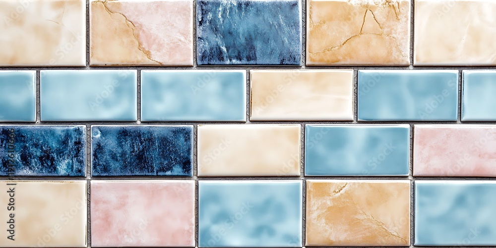 Poster texture of tile. tiled wall surface. abstract background with copy space. multicolored square mosaic