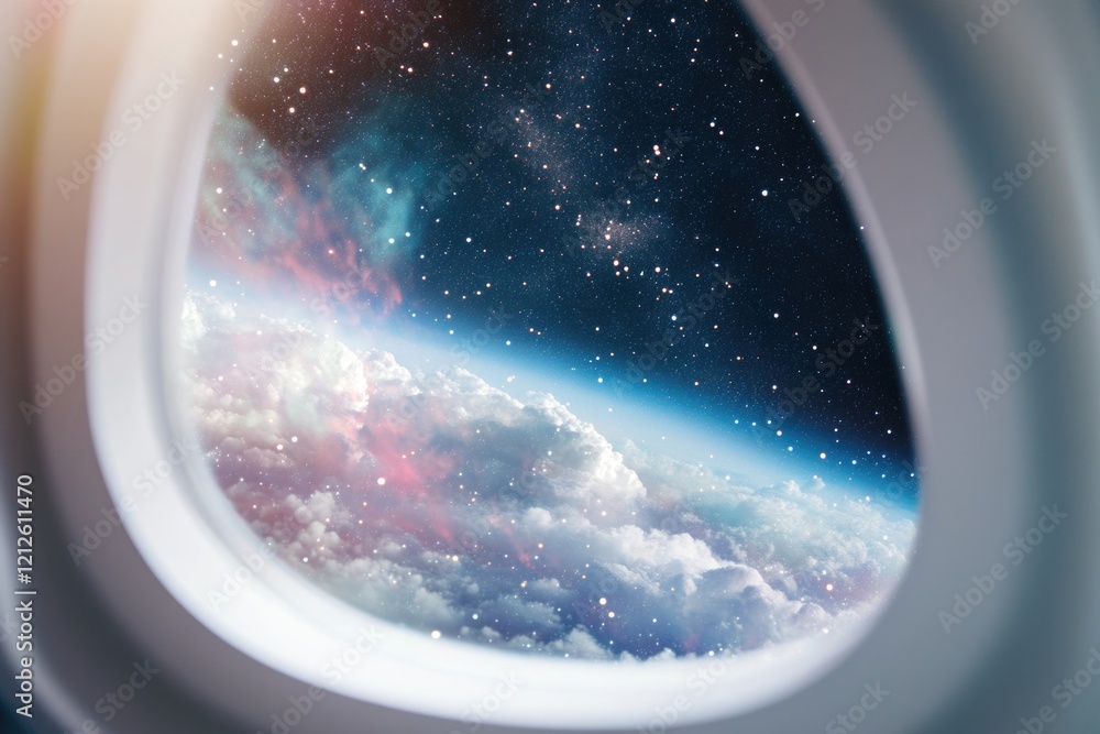Poster aerial view of the earth from an airplane window, suitable for use in presentations and travel-relat