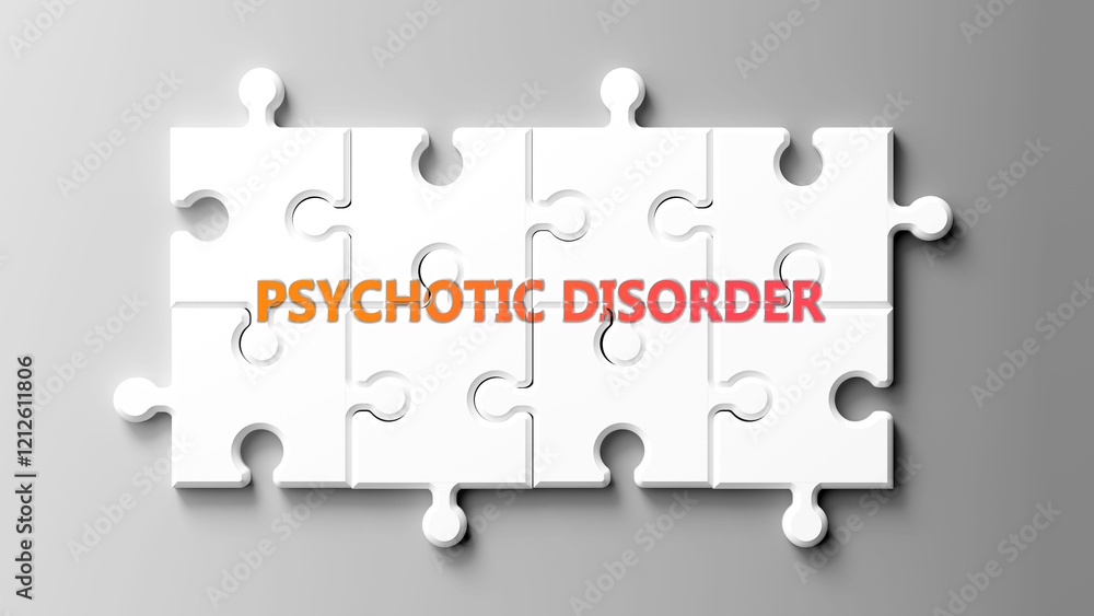 Poster psychotic disorder complex like a puzzle - pictured as word psychotic disorder on a puzzle pieces to