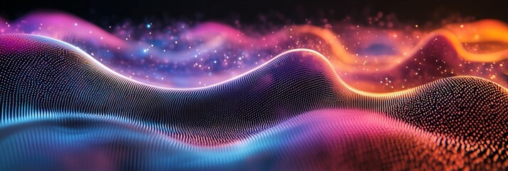 Fototapeta premium Vivid wave patterns in an abstract design showcase the complexities of quantum physics, highlighting particle interactions and energy fluctuations in a captivating manner