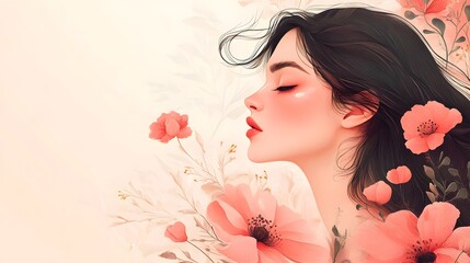 Fototapeta premium Enchanting Woman Surrounded by Beautiful Floral Blooms in Peaceful Setting
