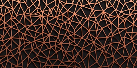 Abstract geometric pattern with intricate copper-colored lines on a black background. ,


