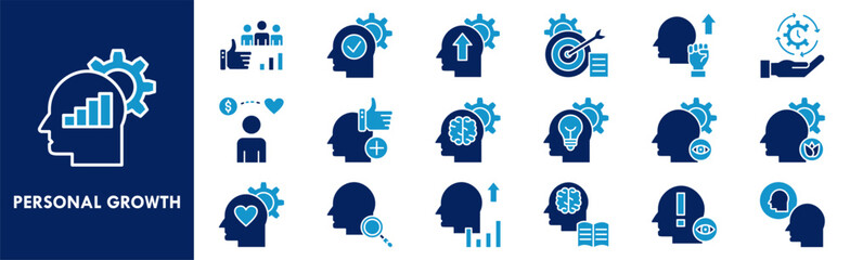 Fototapeta premium Personal Growth icon collection set. Containing design success, development, growth, motivation, leadership