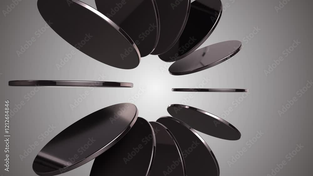 Aufkleber 4k seamless loop of animation rotating black metallic circular pattern on a dark gray background.