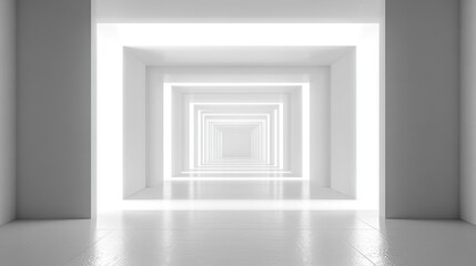 Futuristic Hallway with Bright Lighting and Minimalist White Walls for Modern Design Projects