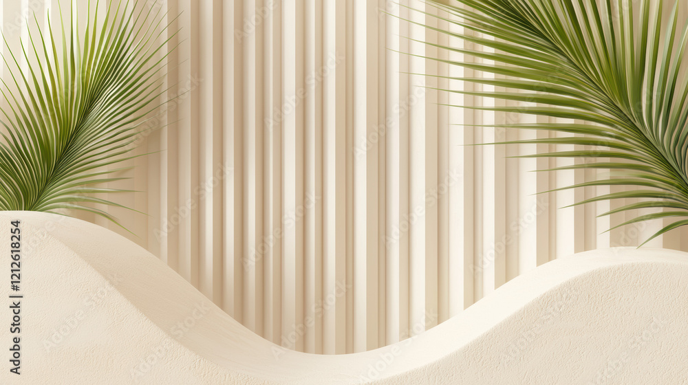 Poster minimalist design with palm leaves and textured background