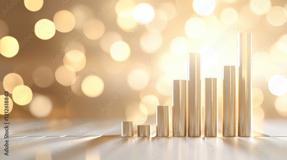 Aufkleber elegant golden bar graph with blurred bokeh background, symbolizing growth and success