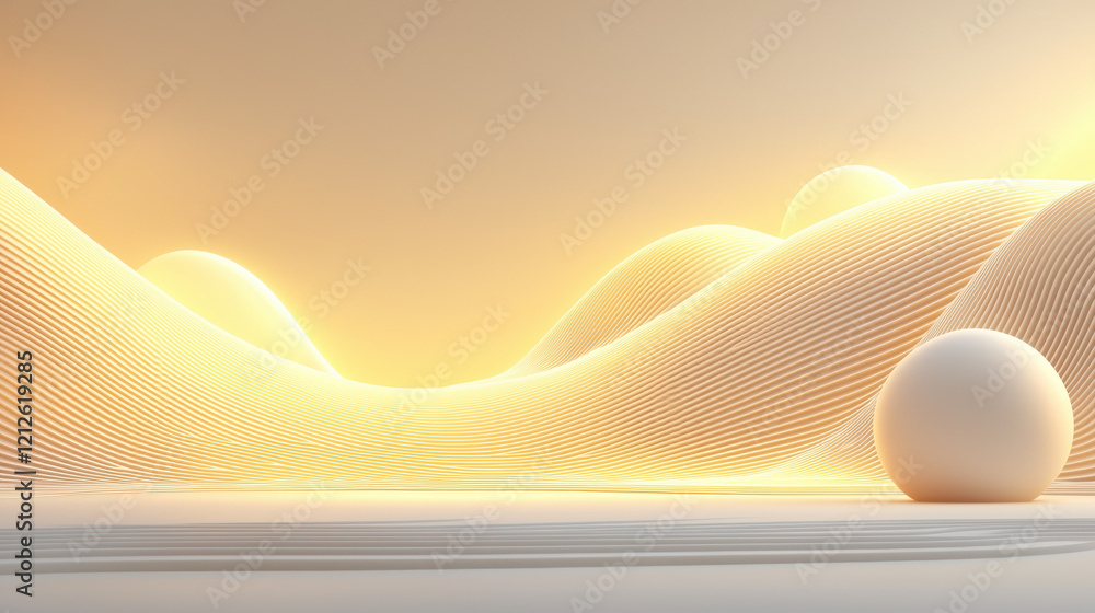 Aufkleber Soft lines create serene landscape with spherical object, evoking tranquility and warmth