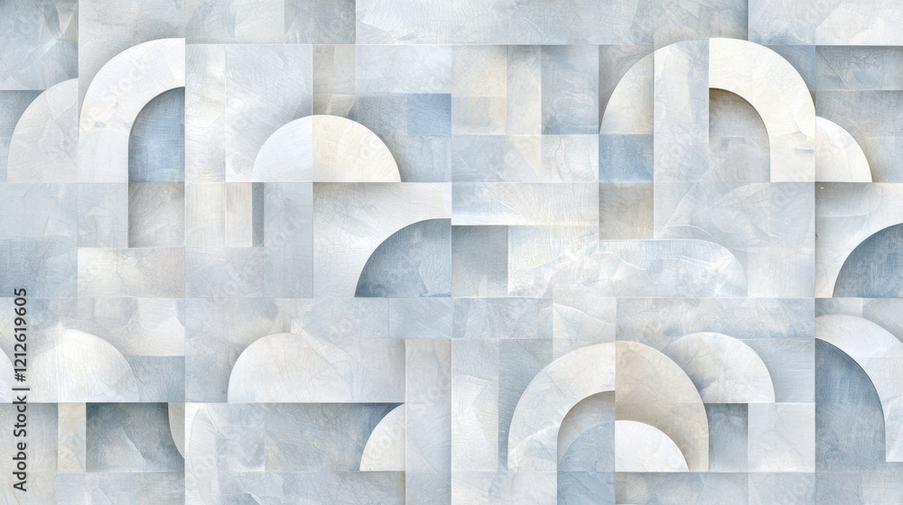 Poster Abstract light gray wallpaper with geometric designs and soft curves, creating serene atmosphere