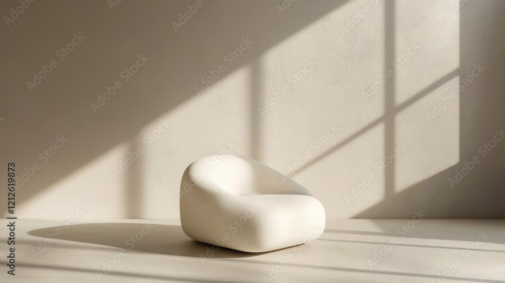 Poster minimalist chair in soft textures, casting shadows in serene space