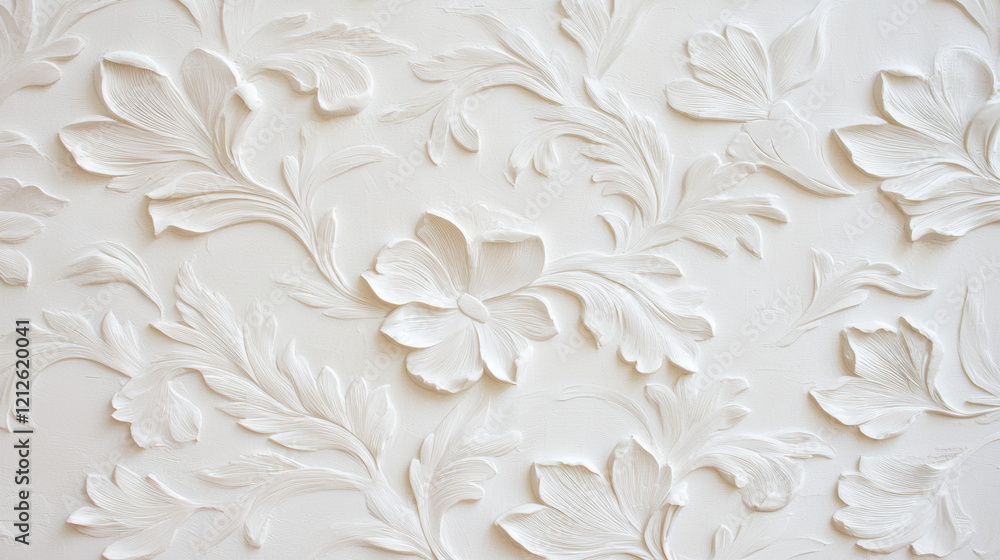 Poster elegant floral relief pattern on neutral background, adding texture and sophistication to any space