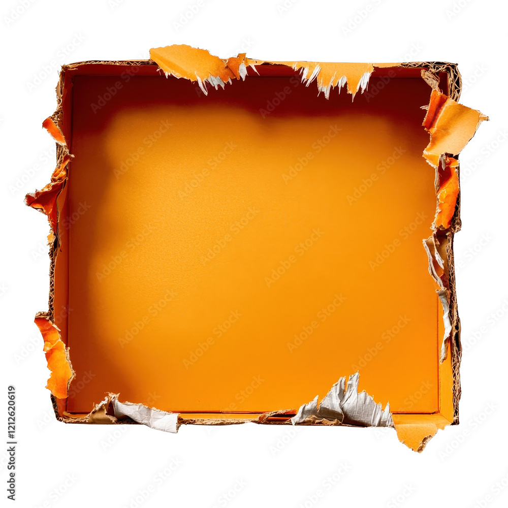 Poster torn edges of a piece of orange paper isolated on a white background for creative design and texture