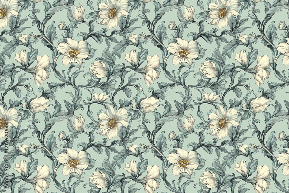 Poster floral toile tapestry pattern. vintage botanical wallpaper pattern. background image. created with g