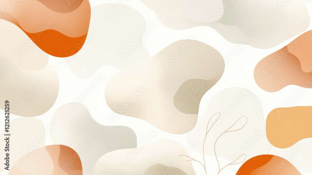 Poster soft pastel wallpaper with abstract shapes in warm tones, creating calming atmosphere. ideal for mod