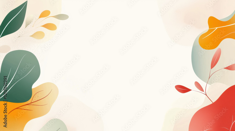 Poster Soft pastel wallpaper featuring abstract shapes and leaves in warm colors. Ideal for creating calming atmosphere