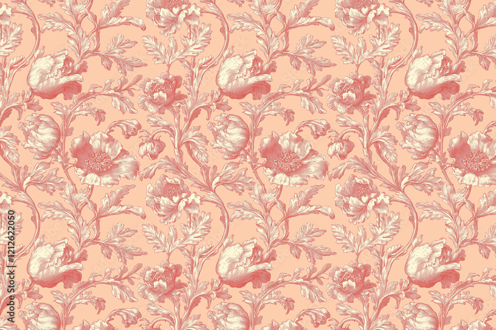 Poster floral toile tapestry pattern. vintage botanical wallpaper pattern. background image. created with g