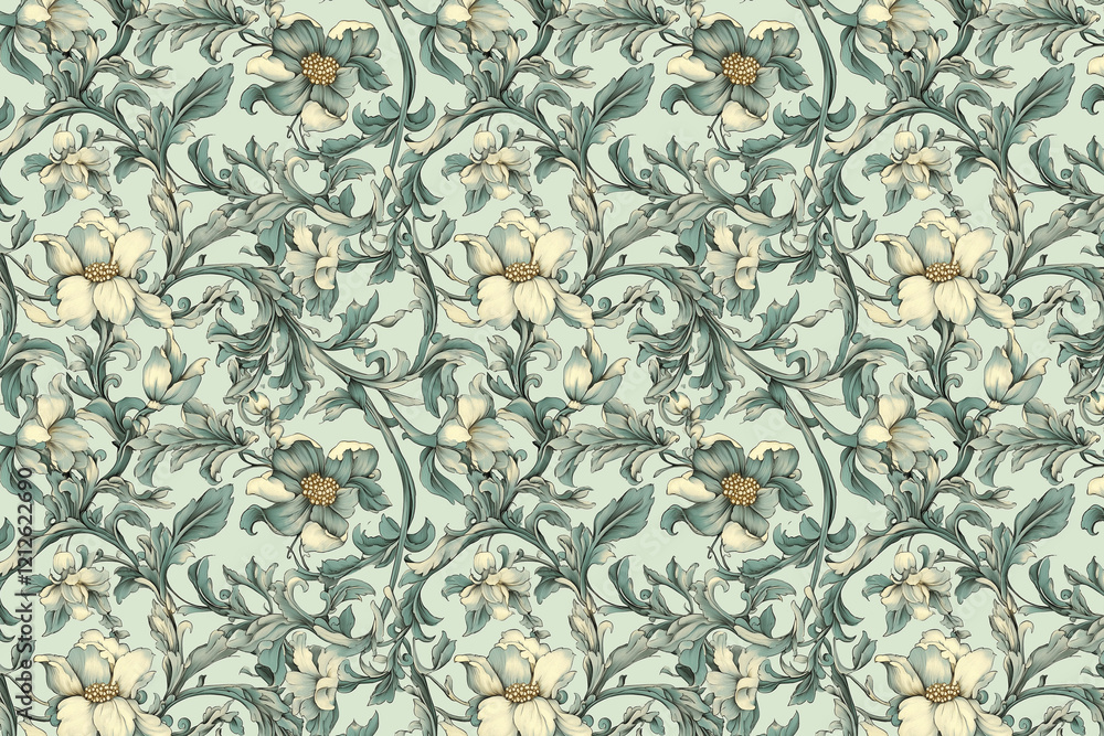 Poster floral toile tapestry pattern. vintage botanical wallpaper pattern. background image. created with g
