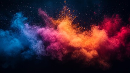 Abstract burst of colored powder on black background