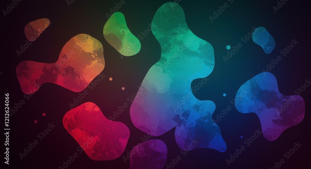 Poster cosmic nebula: an abstract image featuring vibrant, multicolored nebular shapes against a dark backd