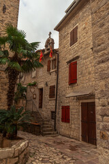 Windows of the old European city of Kotor.