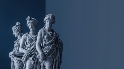 A minimalistic photo of the Three Graces Greek marble sculpture highlighting classical art and elegant simplicity