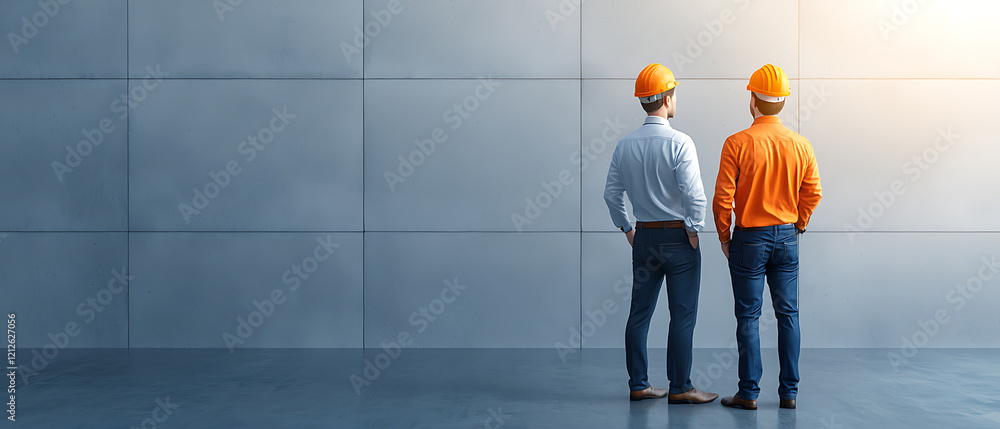 Poster precast wall project discussion between engineer and architect construction site meeting professiona