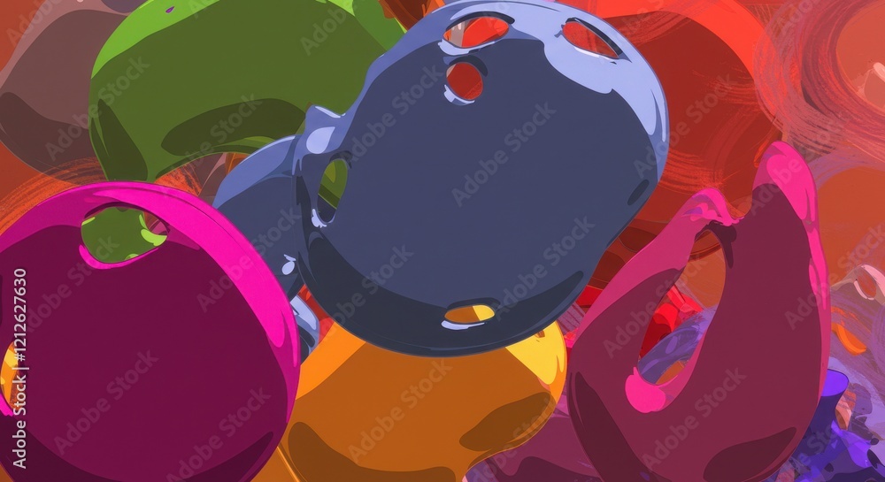 Poster abstract colorful spheres: a vibrant and dynamic composition of overlapping, colorful spheres in var