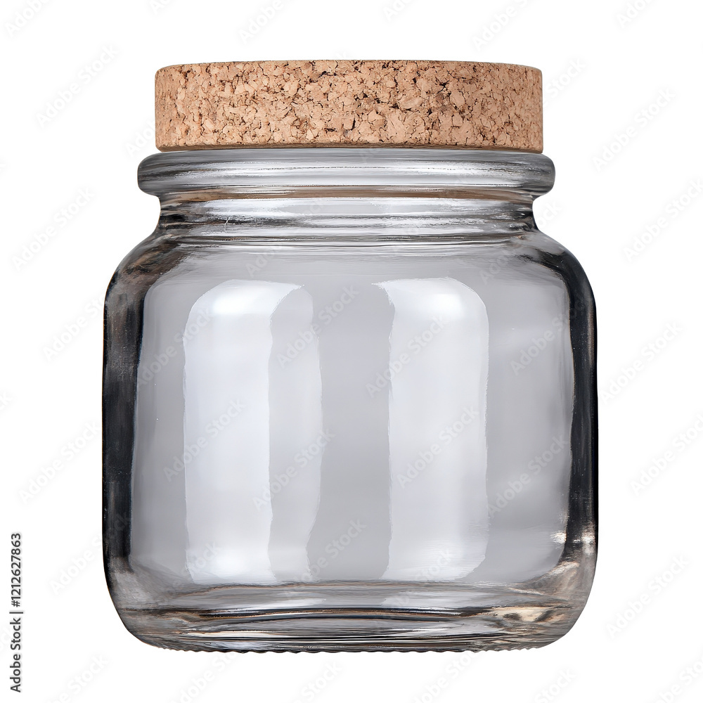 Poster glass jar with cork lid on wooden table displaying contents and natural lighting in a bright environ