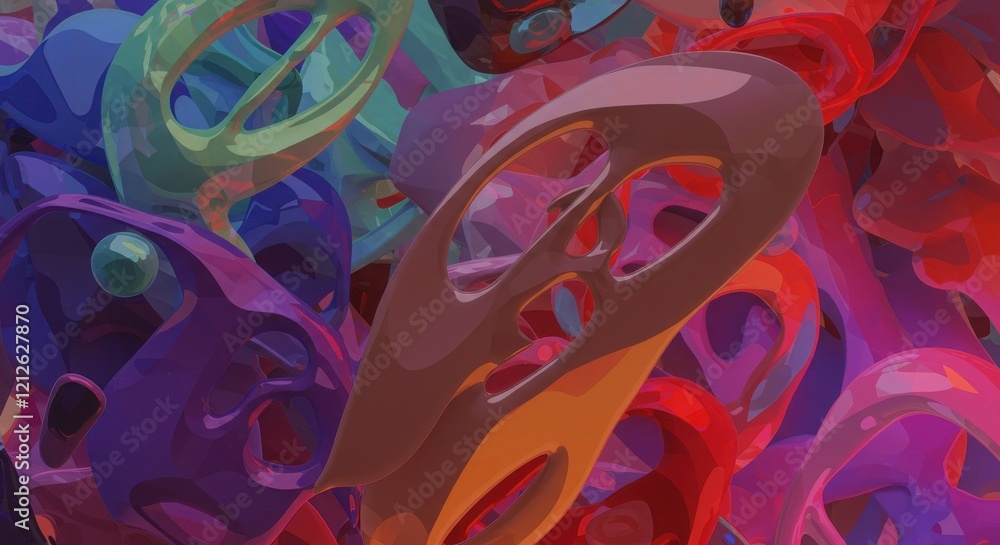 Poster abstract colorful shapes: a vibrant and dynamic composition of intertwined, glossy, multicolored sha