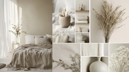 Serene Bedroom Decor Featuring Neutral Tones and Dried Flowers