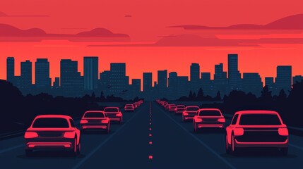 Fototapeta premium Economic Development Infrastructure Investment concept. Glowing Urban Skyline with Illuminated Highway at Dusk