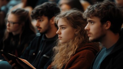 Fototapeta premium Young Adults Attentively Listen During a Presentation
