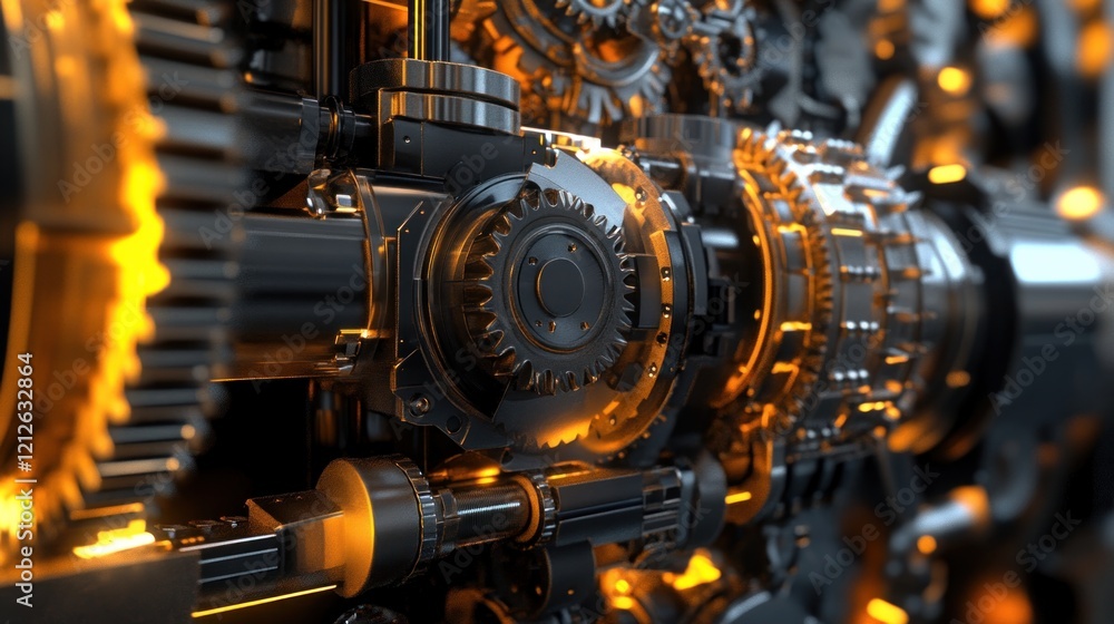 Poster intricate metal gears and machine components interlock