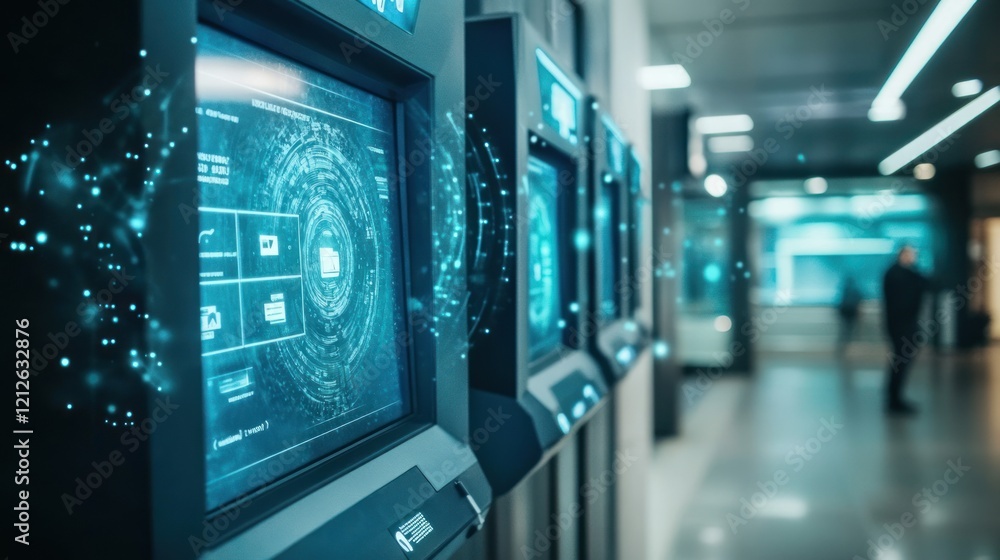 Poster Futuristic Terminals Displaying Digital Data Interfaces